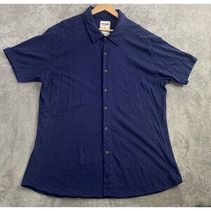 Young LA Button Up Shirt Mens XXL Navy Blue Short Sleeve Casual Cotton Preppy